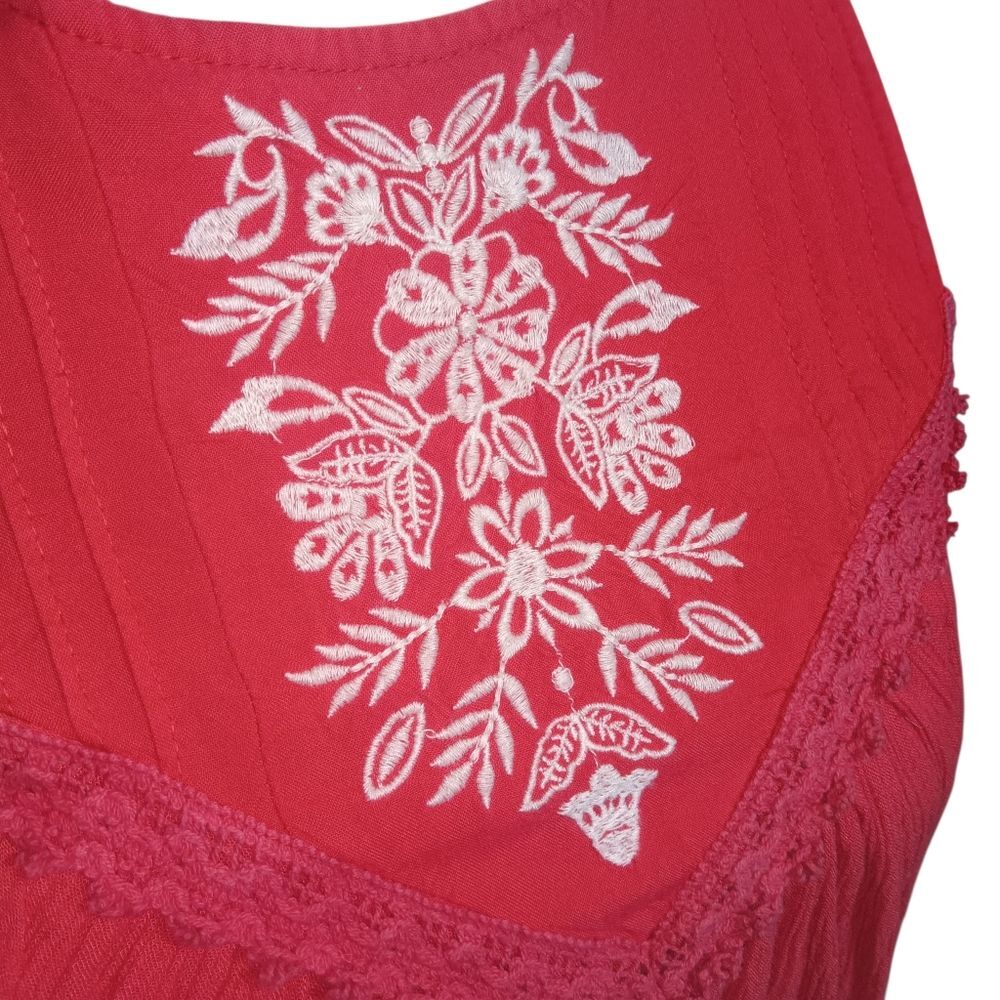 Hollister Embroidered Sleeveless Tank Dress Red Sz S - Picture 9 of 12